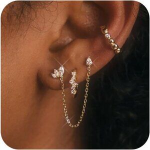 14k Gold Earrings Trendy Set with Hoops